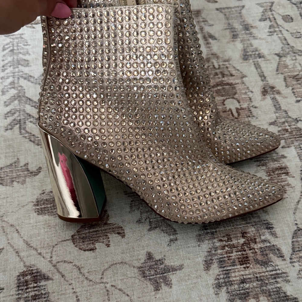 Betsey Johnson Gold Studded Heeled Boots